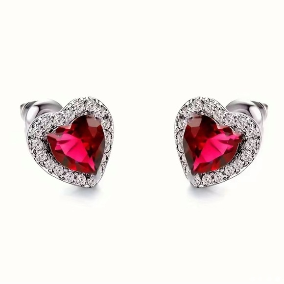 Red Heart Stud Earrings - Picture 2 of 2